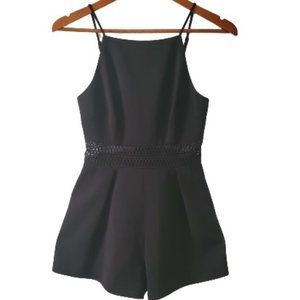 Keepsake Women's High Neck Eyelet Lace Cut-Out Waist Black Short Romper Size XS